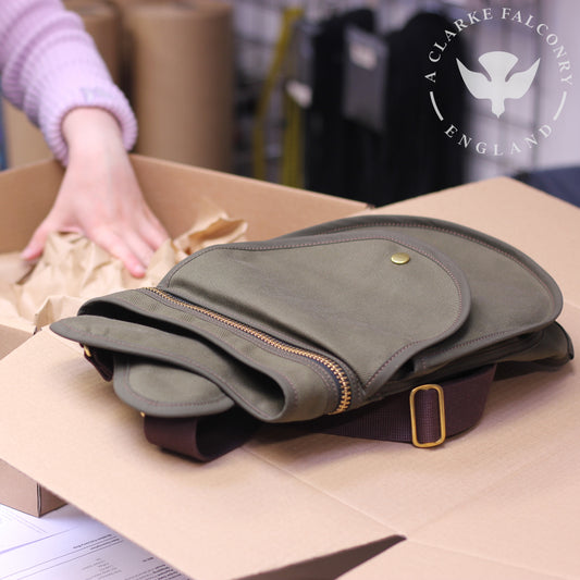 One of our Stretton Falconry bags ready to be packed and shipped to the USA!