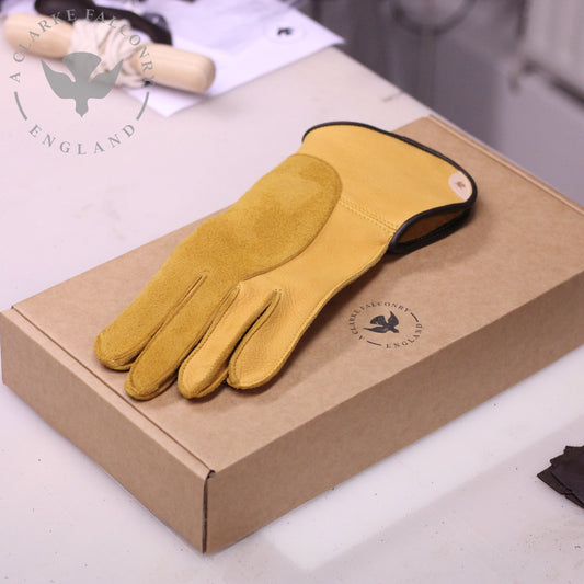 One of our full length double thickness gloves in yellow elk ready to be shipped!