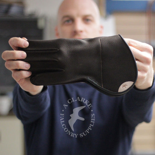 A selection of the different styles of falconry gloves that we make...