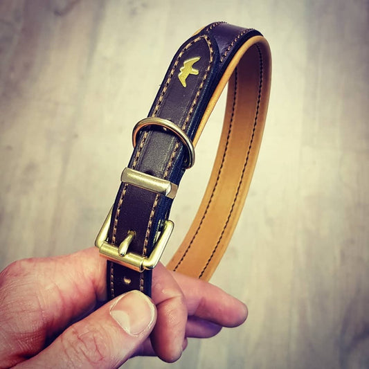 Bespoke Dog Collar in Brown and Tan with Tan Stitching