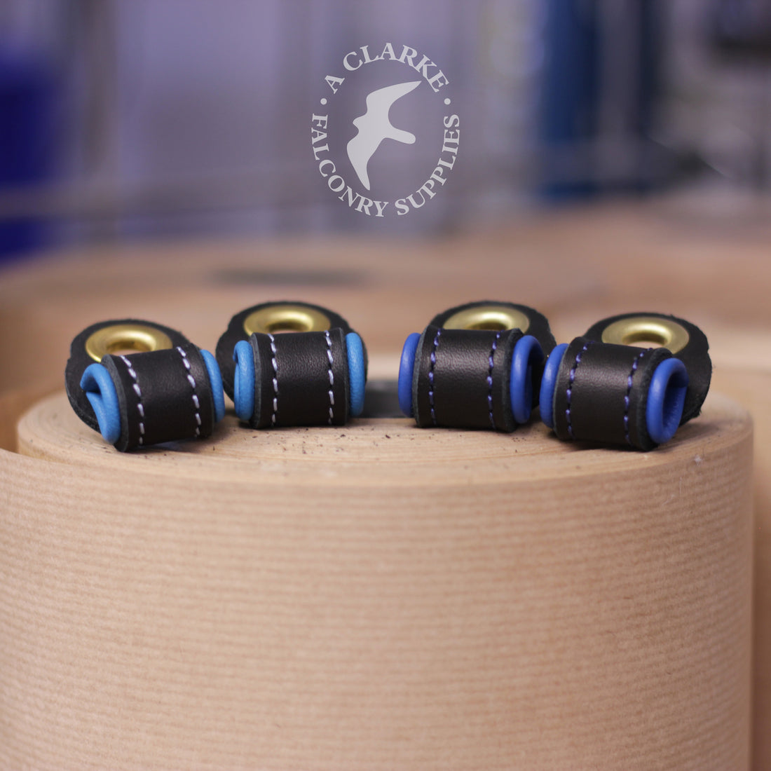 Bespoke lined anklets for a couple of Harris Hawks in light blue and cobalt blue!
