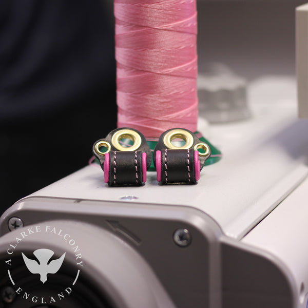 Pink bespoke lined anklets with additional eyelet for a Female Harris...