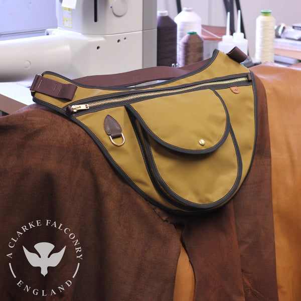 Our Stretton falconry bag in the tan and black colourway...