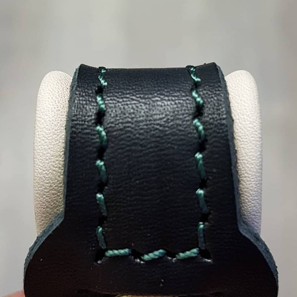Bespoke Anklet with Dark Green Stitching and Natural Lining
