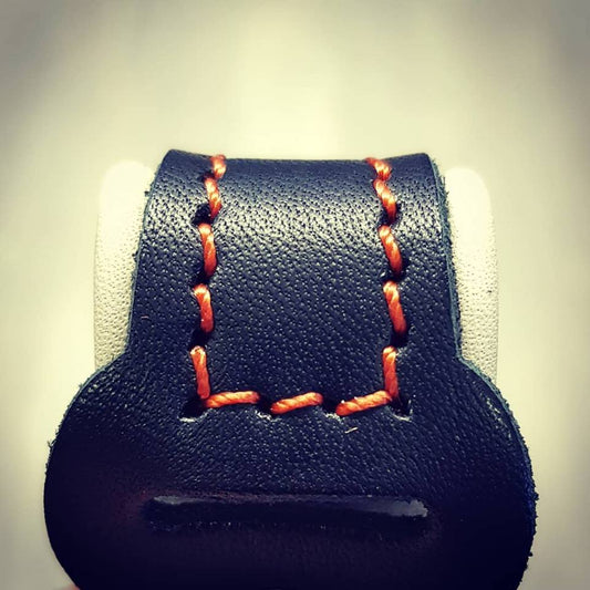 Bespoke Anklet in Black with Natural Lining and Orange Stitching